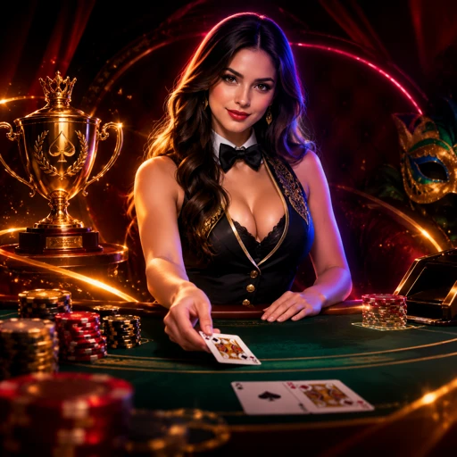 Mesa de blackjack ao vivo com dealer distribuindo cartas em português