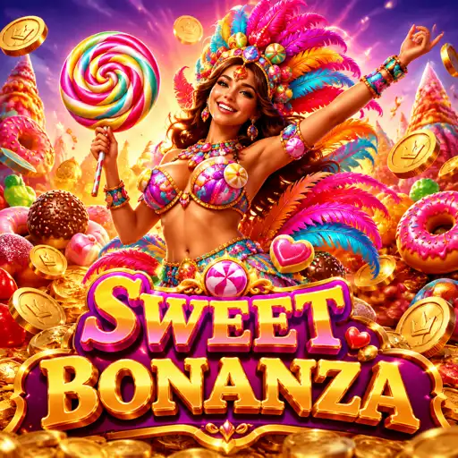 Capa do slot Sweet Bonanza com doces coloridos